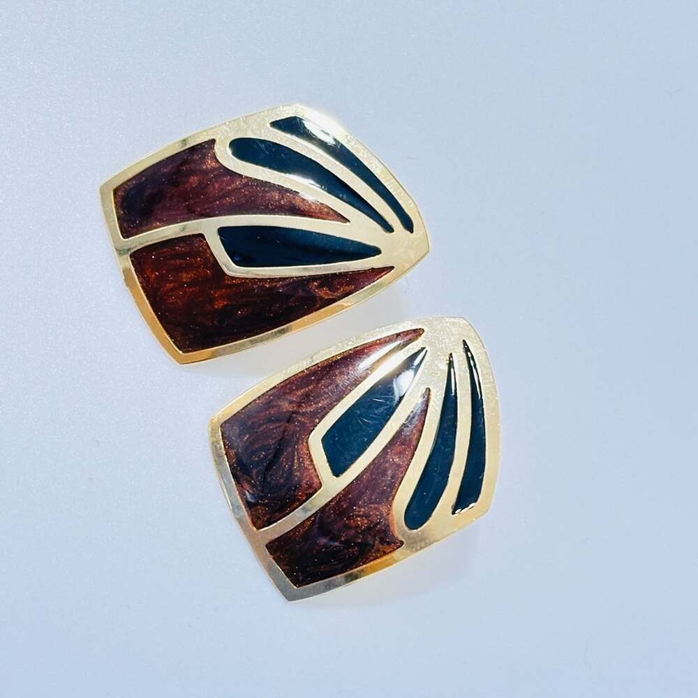 Vintage Gold Tone Enamel Women's Earrings